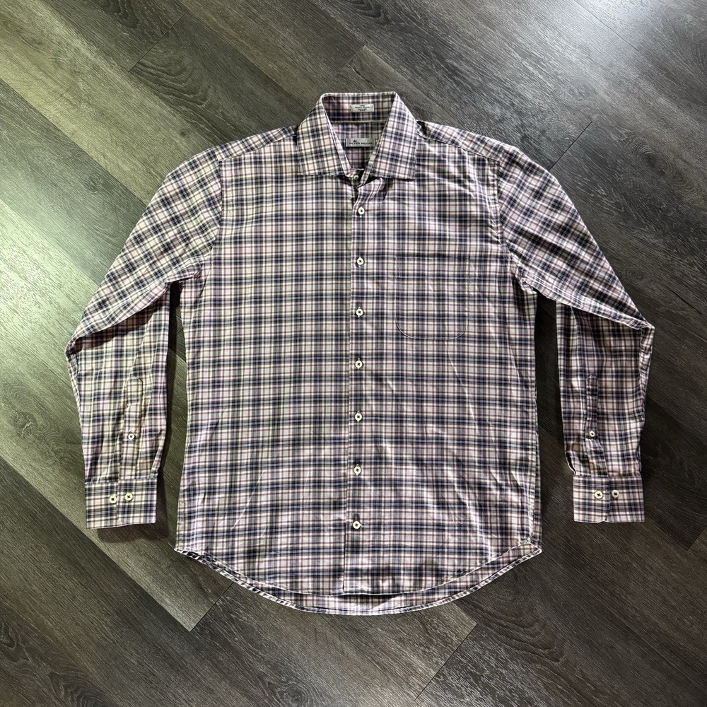 Peter Millar Classic Fit Shirt Mens Size Large Plaid Multi Color Long Sleeve‎